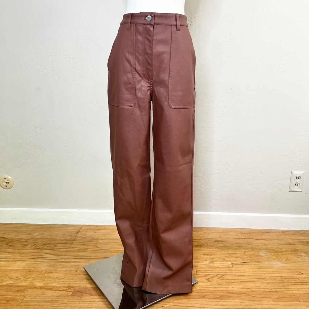 Aritzia Wilfred Free Pants Lucy Size 6 Mocha Sorbet Faux Leather High Rise New